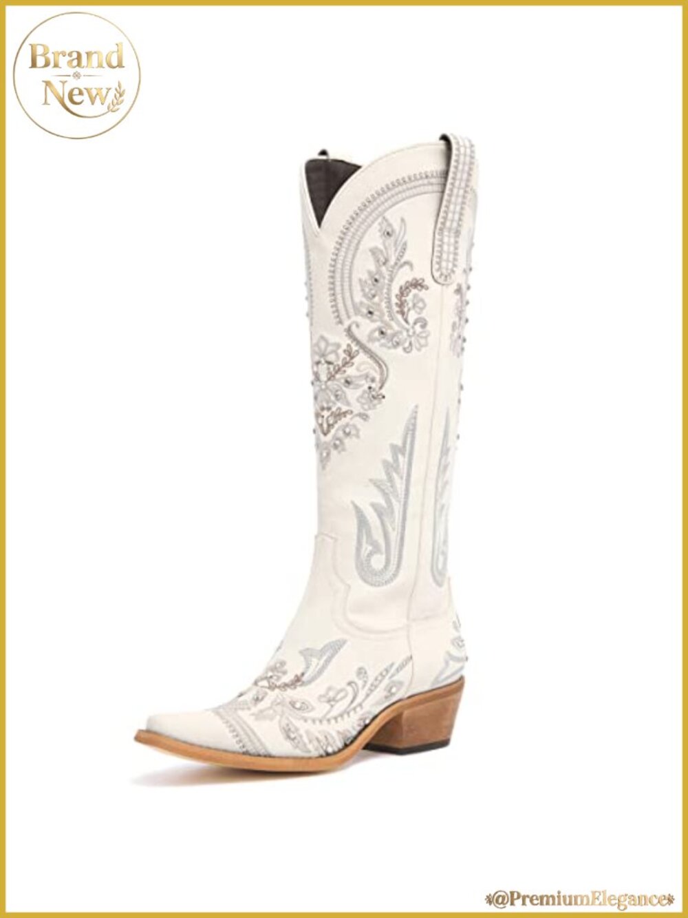 Women Rhinestone Knee High Cowgirl Boots Snip Toe Western